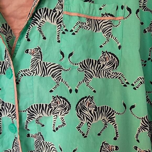 Nick & Nora Pajamas Zebras Mint Green Sz XL Lightweight 100% Cotton Sleepwear - Picture 3 of 13